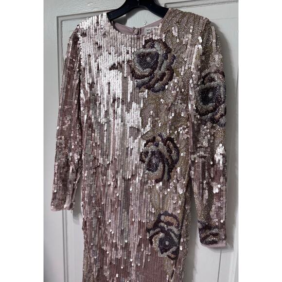 NWT Mac Duggal Floral Sequined Beaded Midi Dress Size 4 - Picture 6 of 16